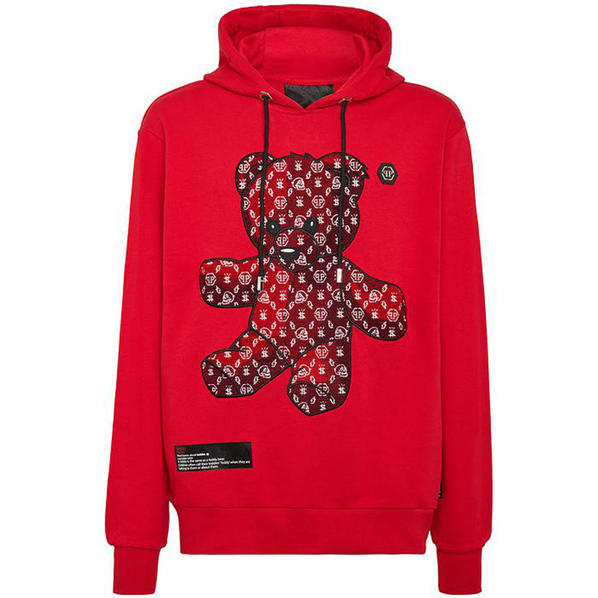 PHILIPP PLEIN FW22 Teddy Bear Print Pullover Hoodie Unisex Red UABC-MJB2068-PJO002N-13