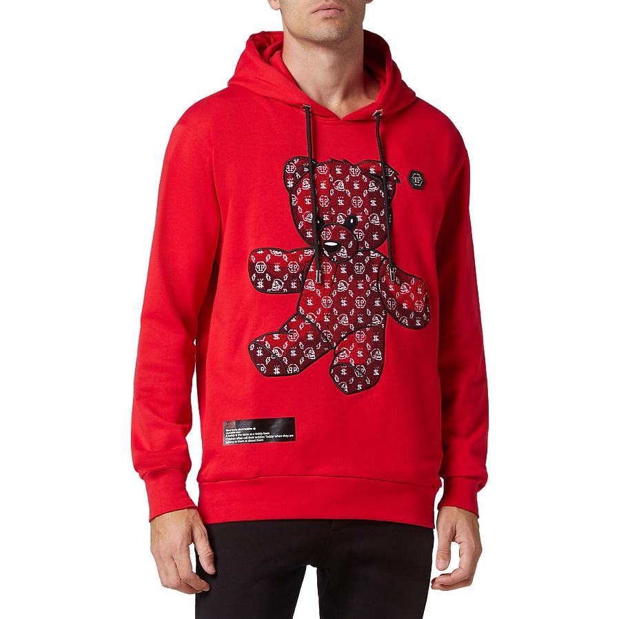 Shop 菲利普普莱因 FW22 泰迪熊图案连帽卫衣 男女同款 红色 UABC-MJB2068-PJO002N-13