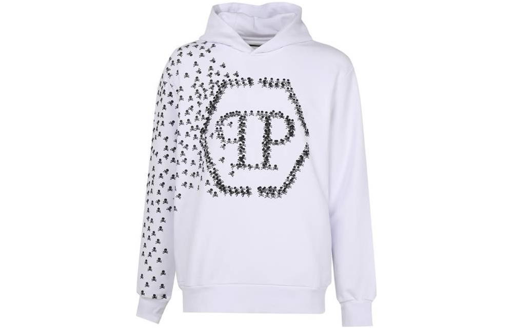 PHILIPP PLEIN FW22 White Hoodie with Letter Print Design Men’s Long Sleeve SACCMJB2948PJO002N01