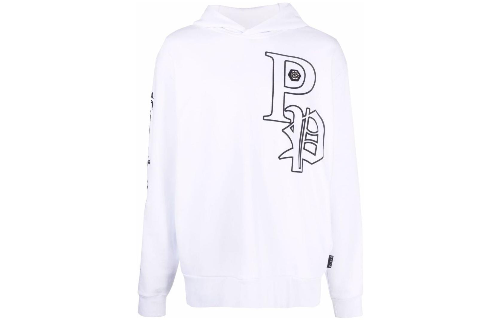 PHILIPP PLEIN FW22 White Logo Print Hoodie Jacket PABCUJB0082PJO002N