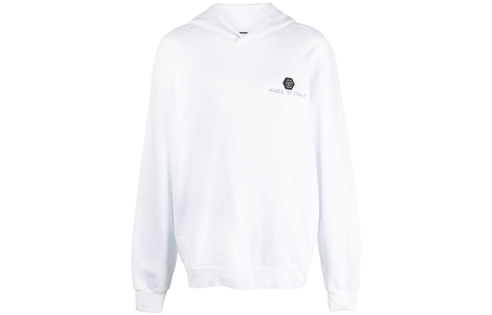 PHILIPP PLEIN FW22 White Logo Print Hoodie Long Sleeve Pullover AABCMJB2857PJO002N01