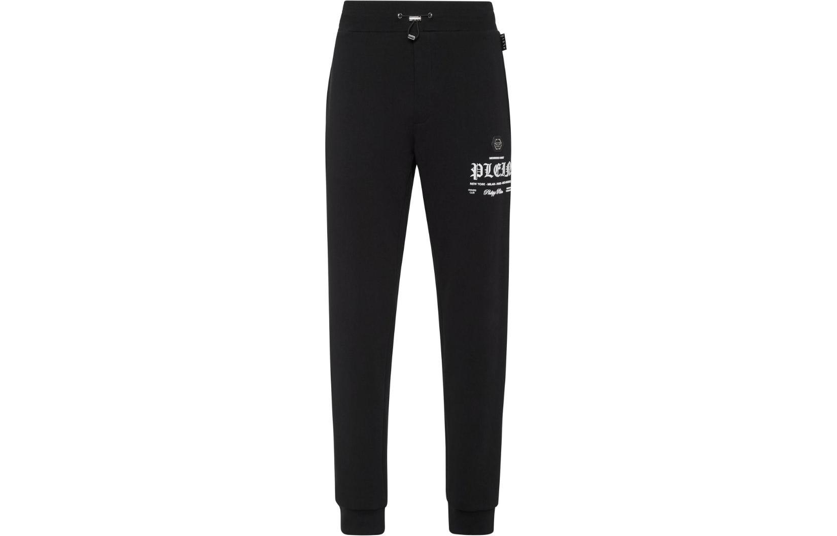 PHILIPP PLEIN FW23  Black Logo Print Drawstring Jogger Pants SADC-MJT2308-PJO002N-02
