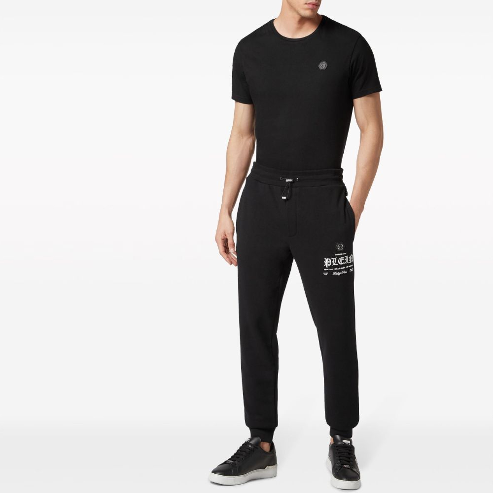 Lookbook PHILIPP PLEIN FW23 黑色印花抽繩運動長褲 SADC-MJT2308-PJO002N-02