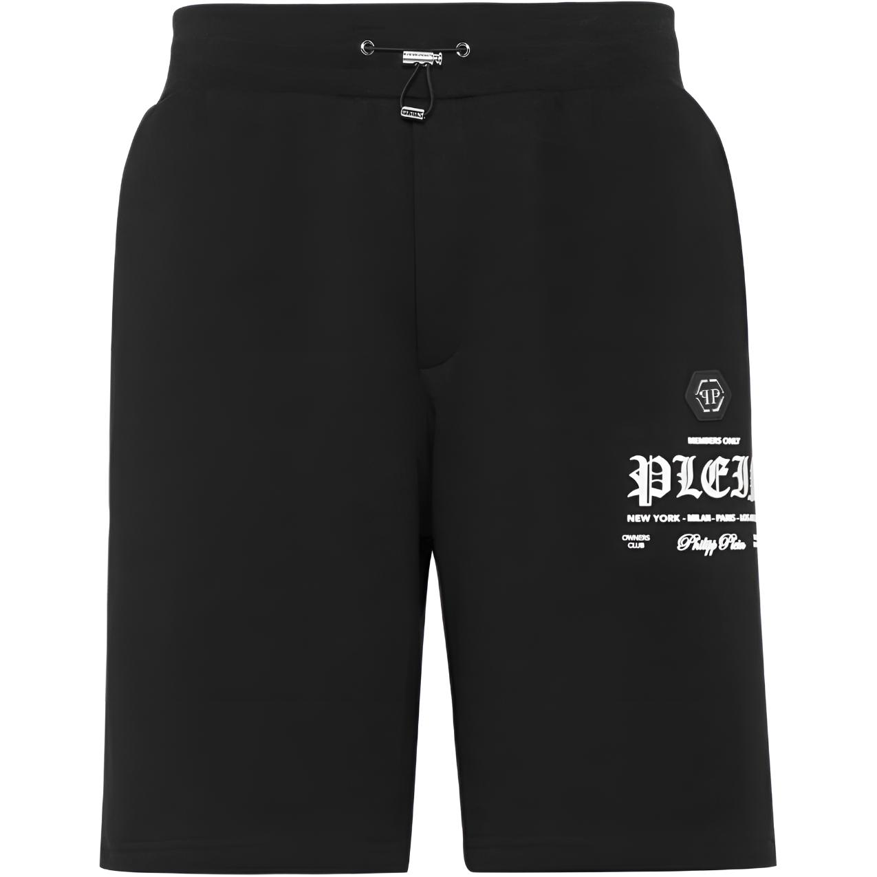 PHILIPP PLEIN FW23  Black Shorts with Logo Print Design. SADC-MJT2309-PJO002N-02