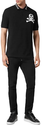 PHILIPP PLEIN FW23 黑色骷髅印花短袖纽扣式 Polo 衫. SADC-MTK6876-PTE003N-02 Lookbook PHILIPP PLEIN FW23 黑色骷髅印花短袖纽扣式 Polo 衫. SADC-MTK6876-PTE003N-02