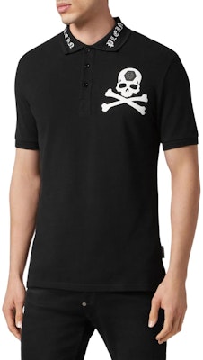 PHILIPP PLEIN FW23 黑色骷髅印花短袖纽扣式 Polo 衫. SADC-MTK6876-PTE003N-02 Purchase PHILIPP PLEIN FW23 黑色骷髅印花短袖纽扣式 Polo 衫. SADC-MTK6876-PTE003N-02
