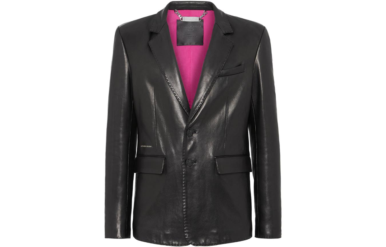 PHILIPP PLEIN FW23 Black Leather Blazer Single-Breasted Jacket FABC-MLF0020-PLE010N-02