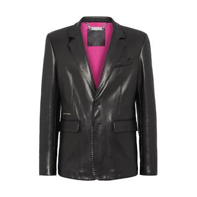 PHILIPP PLEIN FW23 Black Leather Blazer Single-Breasted Jacket FABC-MLF0020-PLE010N-02
