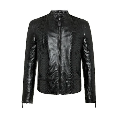 PHILIPP PLEIN FW23 Black Leather Moto Jacket Luxury Full-Zip Outerwear A19C-MLB1006-PLE029P-02