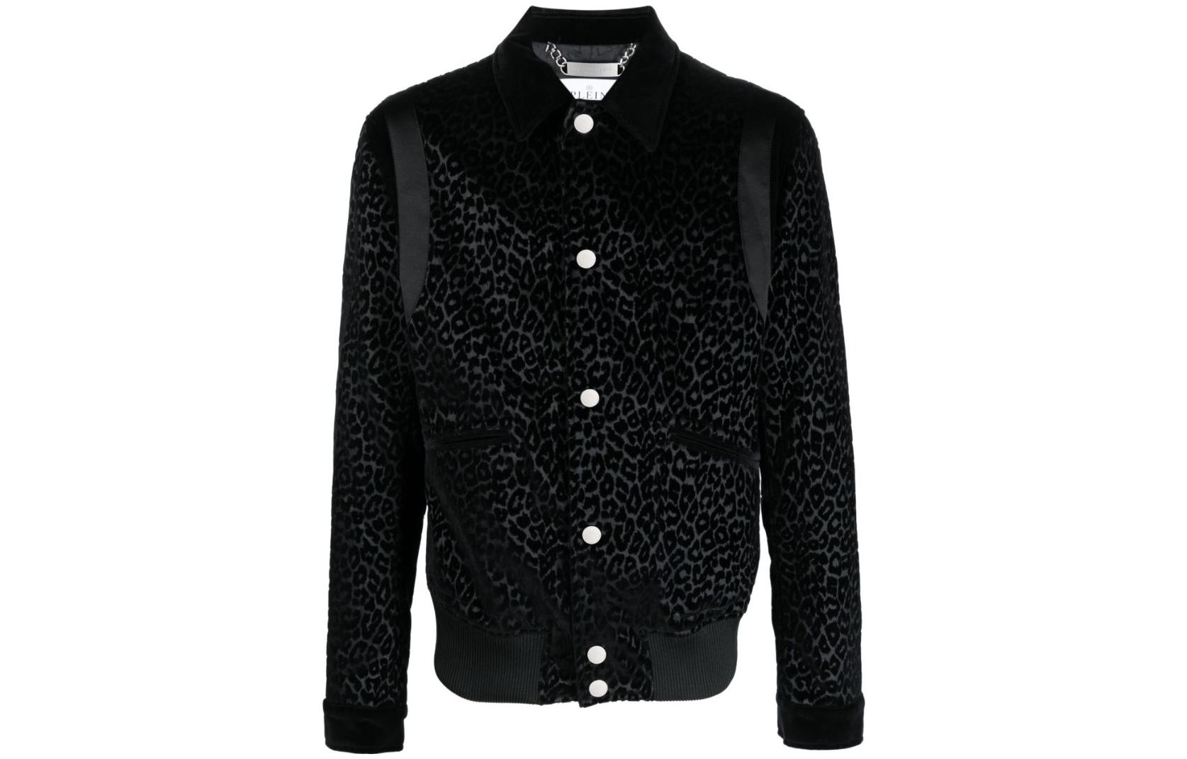 PHILIPP PLEIN FW23 Black Leopard Print Bomber Jacket AACC-MRB2313-PTE003N-02