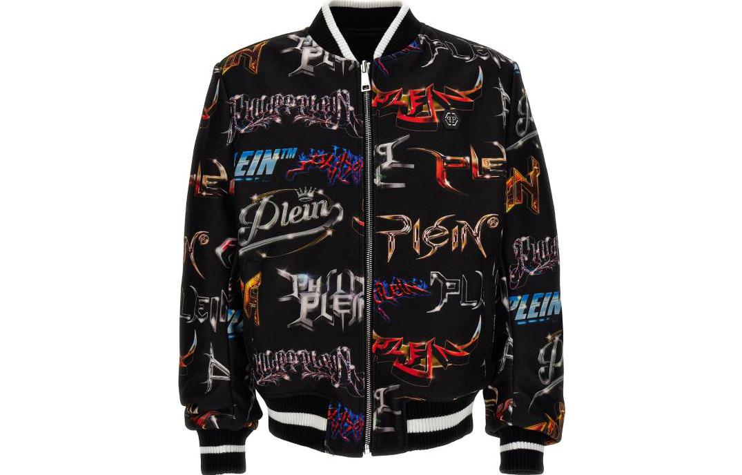 PHILIPP PLEIN FW23 Black Letter Print Casual Long-Sleeve Jacket AACC-MRB2321-PTE003N-02