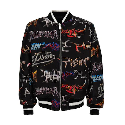 PHILIPP PLEIN FW23 Black Letter Print Casual Long-Sleeve Jacket AACC-MRB2321-PTE003N-02