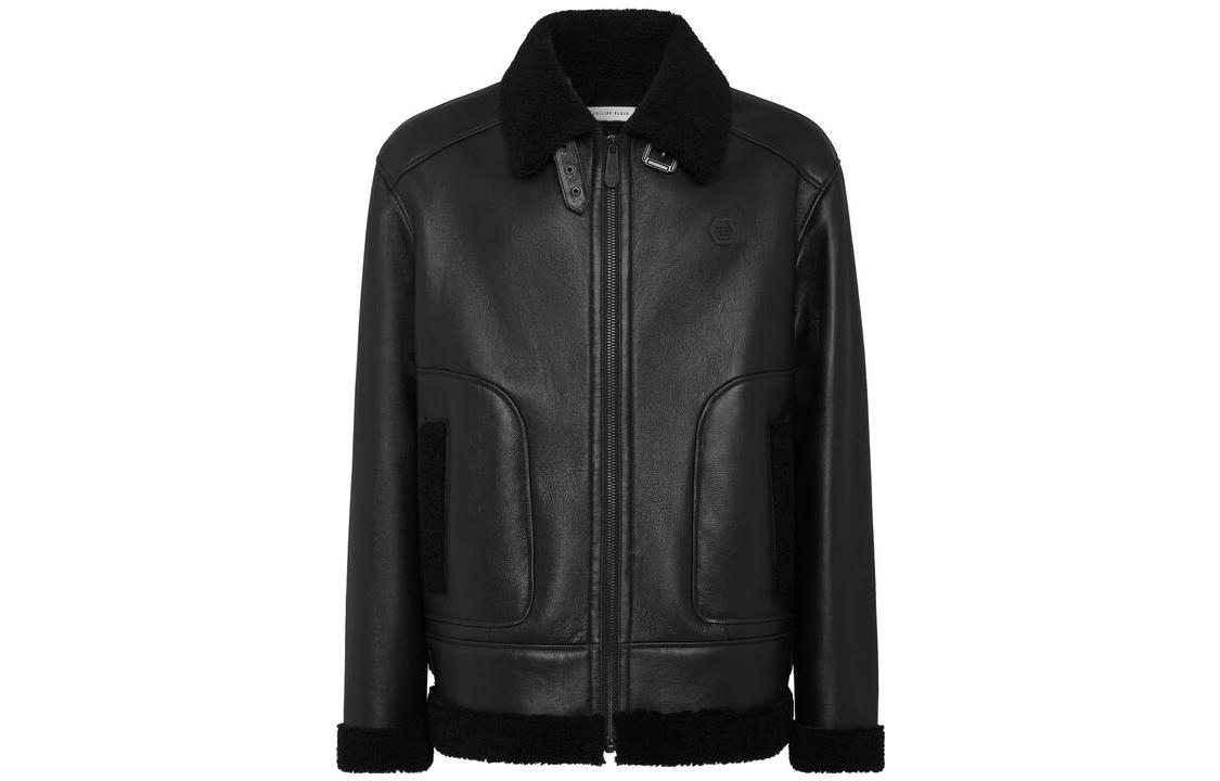 PHILIPP PLEIN FW23 Black Shearling Skull Zipper Jacket for Men AACC-MLB1790-PFU020N-02