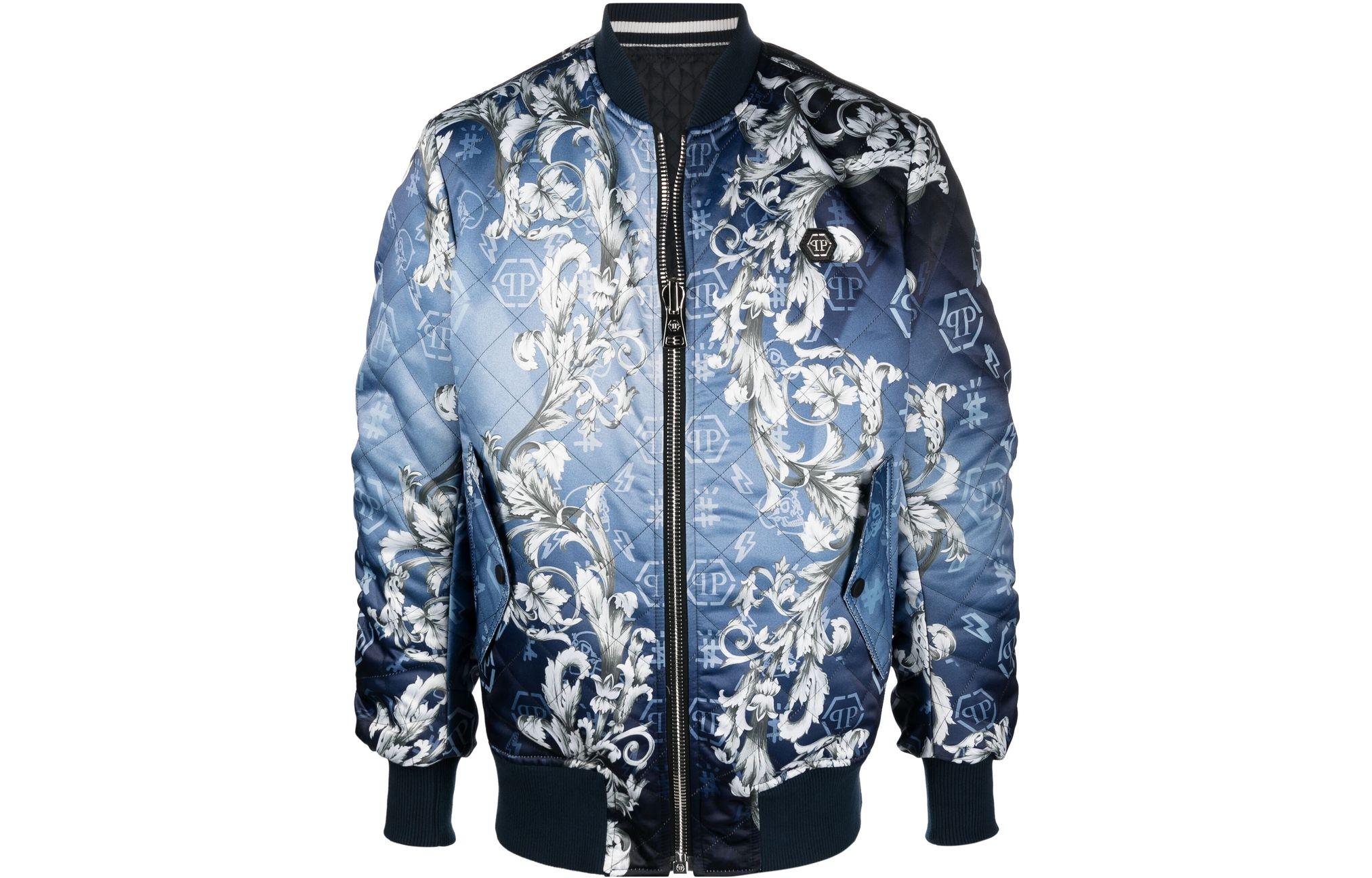 PHILIPP PLEIN FW23 Blue Logo Print Long Sleeve Jacket PABC-MRB1924-PTE003N-14