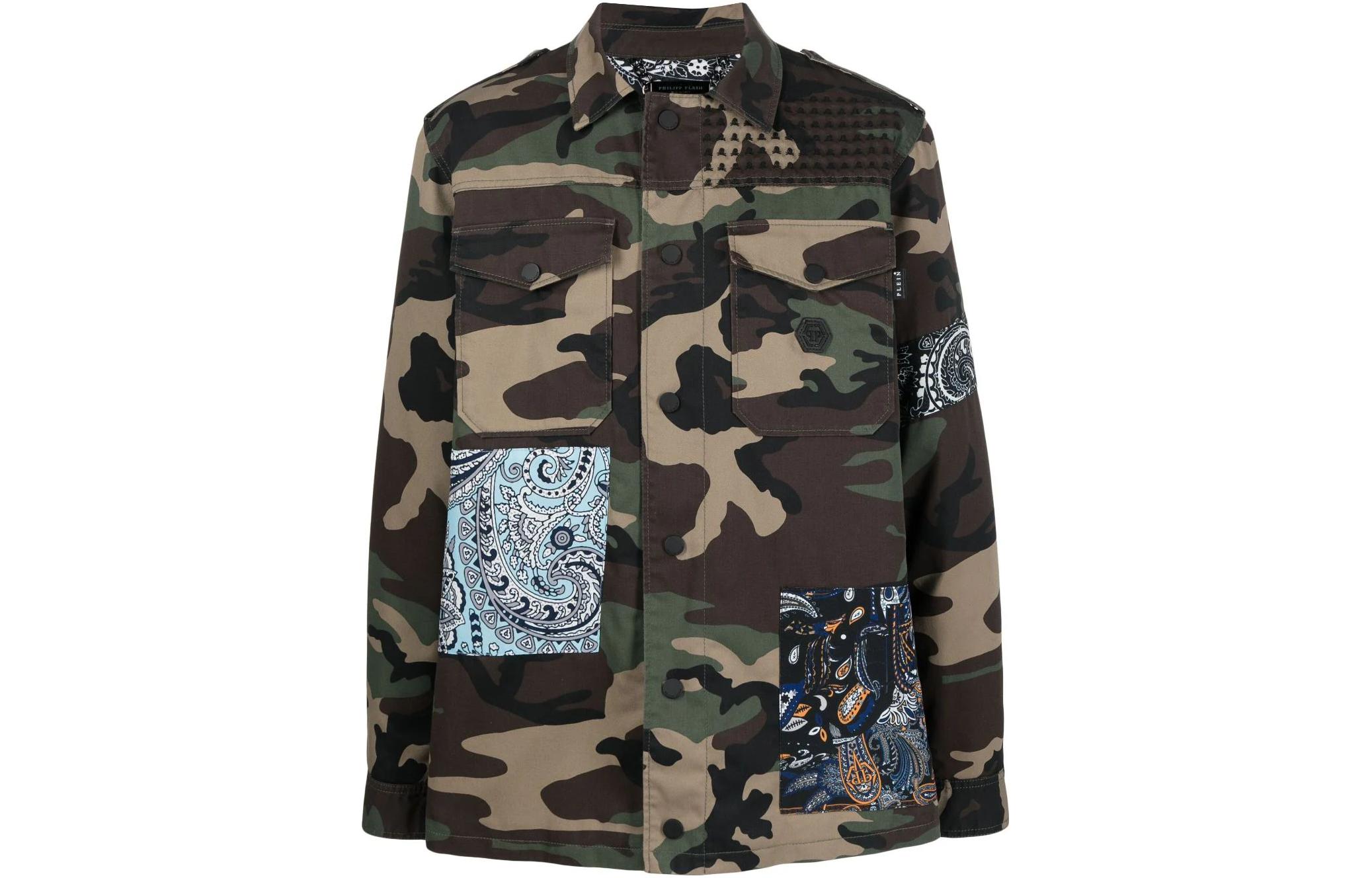 PHILIPP PLEIN FW23 Camouflage Printed Single-Breasted Jacket Khaki FACC-MDB0560-PDE004N-50