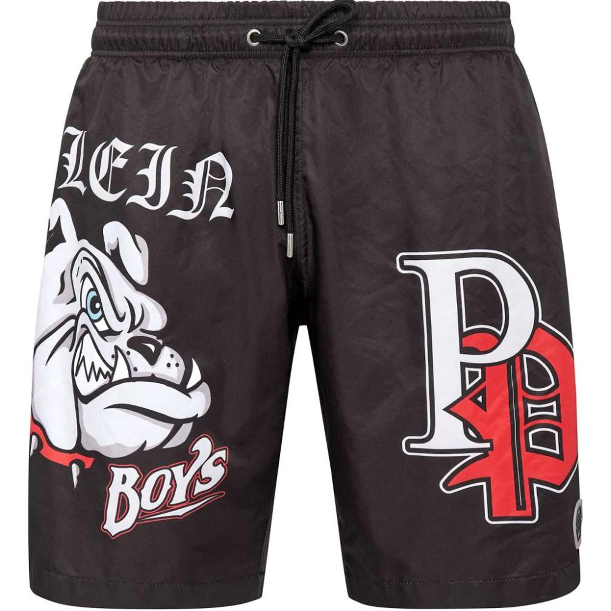 PHILIPP PLEIN FW23 Cartoon Letter Print High-Waist Drawstring Shorts Men Black SADC-MMX0092-PNY002N-02
