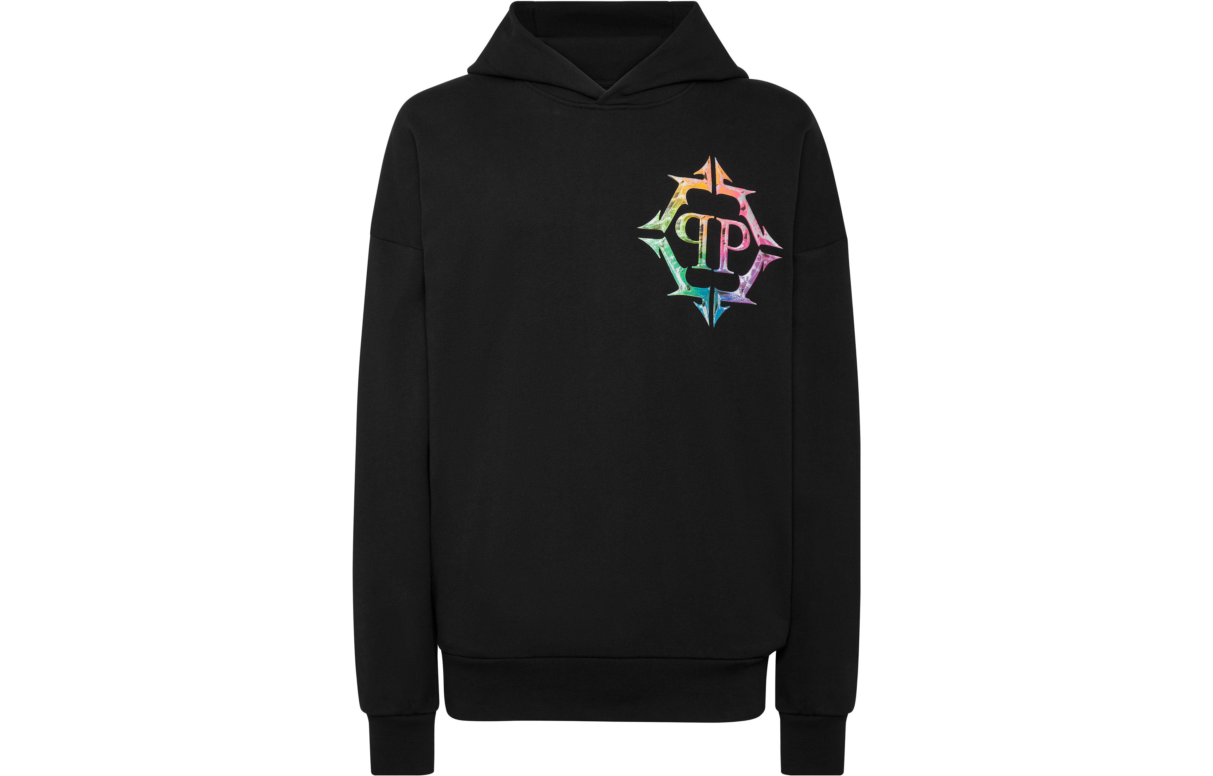 PHILIPP PLEIN FW23 Chrome Logo Print Pullover Hoodie Black Sweater AACC-MJB3154-PJO002N-0221