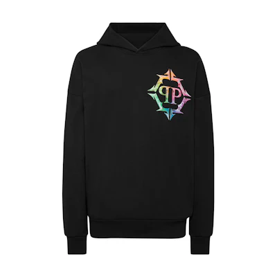 PHILIPP PLEIN FW23 Chrome Logo Print Pullover Hoodie Black Sweater AACC-MJB3154-PJO002N-0221