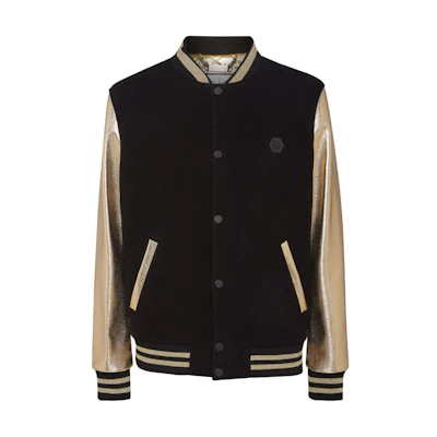 PHILIPP PLEIN FW23 Color-Block Single-Breasted Jacket Black Gold Men AACC-MLB1780-PLE131N-02