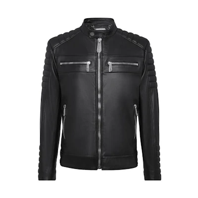 PHILIPP PLEIN FW23 Glossy Solid Color Stand Collar Jacket Black FABC-MLB1575-PLE010N-02