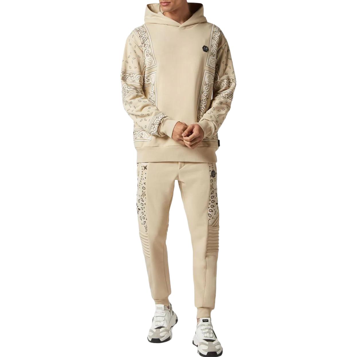 Lookbook PHILIPP PLEIN FW23 徽标贴布连帽衫 浅米色 FACC-MJB3042-PJO002N-06