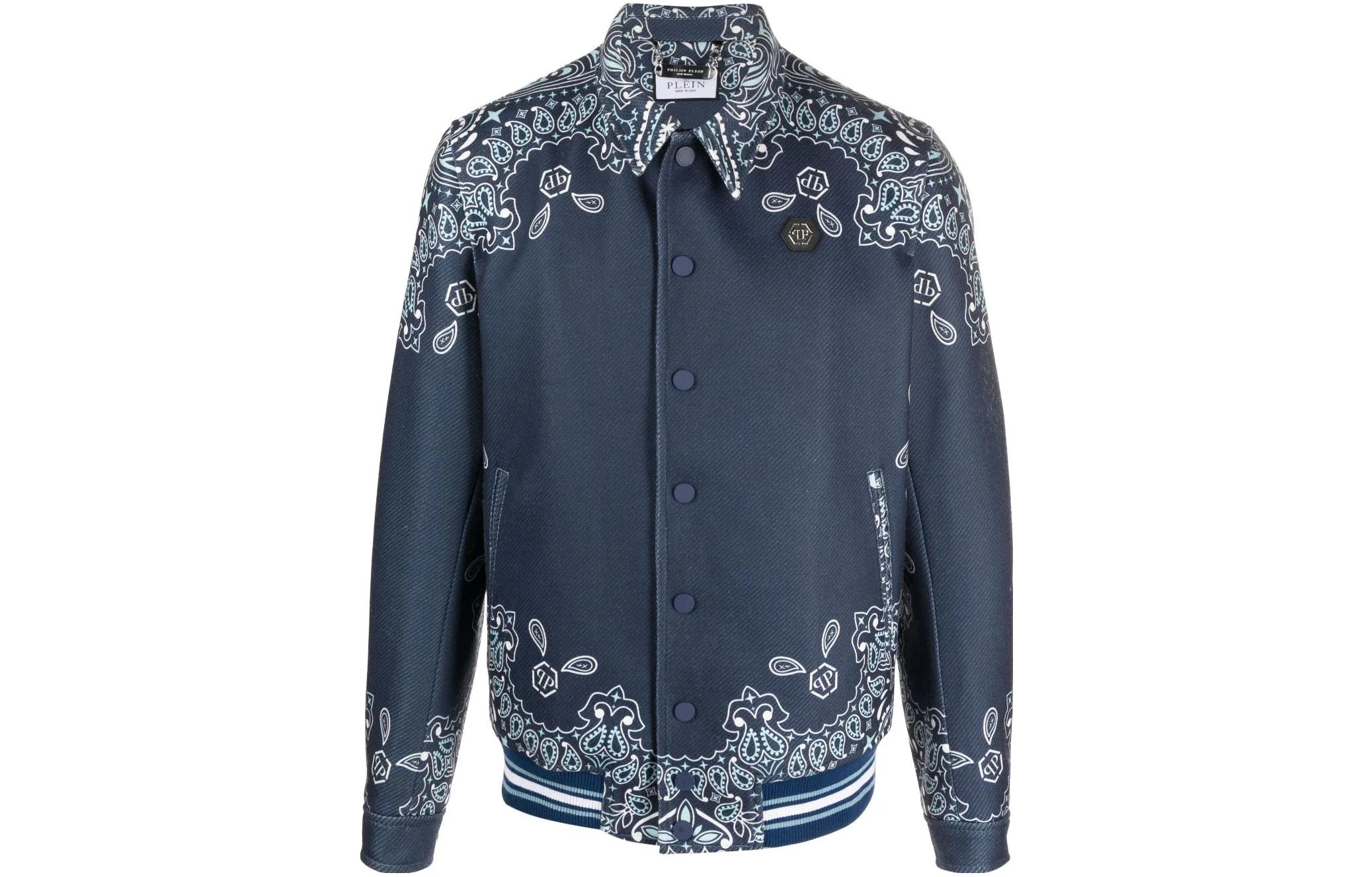 PHILIPP PLEIN FW23 Paisley Print Long Sleeve Jacket Blue FACC-MRB2246-PTE076N-14