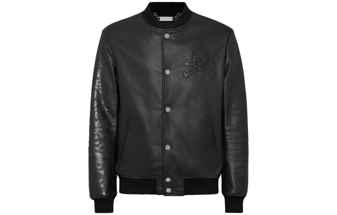 PHILIPP PLEIN FW23 Python Bomber Skull Print Black Luxury Jacket for Men SABCMLB1469PLE029P02