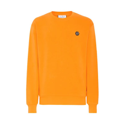 PHILIPP PLEIN FW23 Skull Logo Print Crewneck Sweatshirt Orange FACC-MJO1061-PJO002N-20
