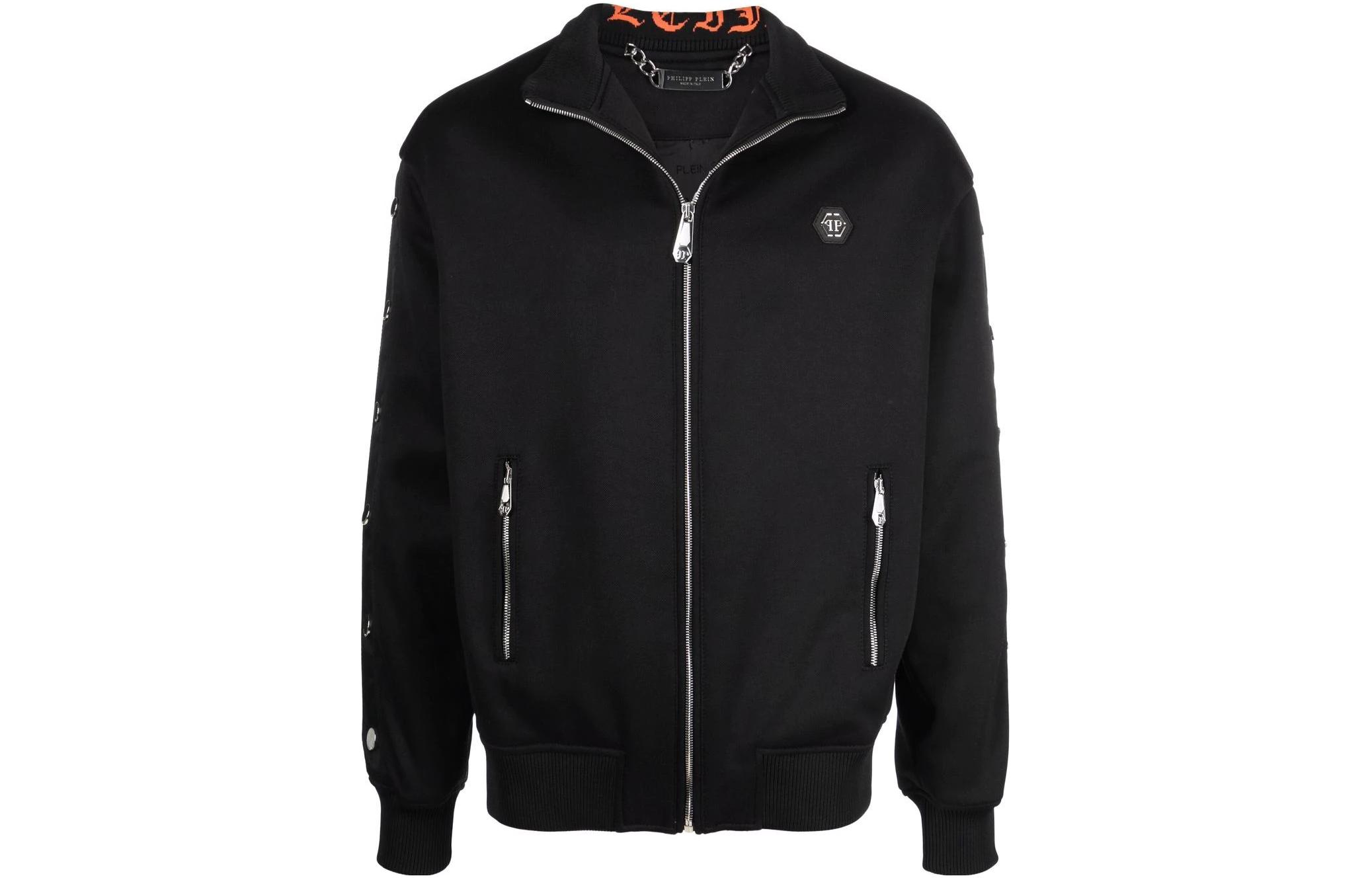 PHILIPP PLEIN FW23 Slim Skull Print High-Neck Zip Jacket Men’s Black PABC-MJB2639-PTE003N-02