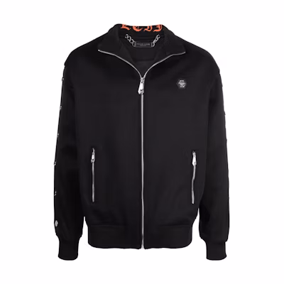 PHILIPP PLEIN FW23 Slim Skull Print High-Neck Zip Jacket Men’s Black PABC-MJB2639-PTE003N-02