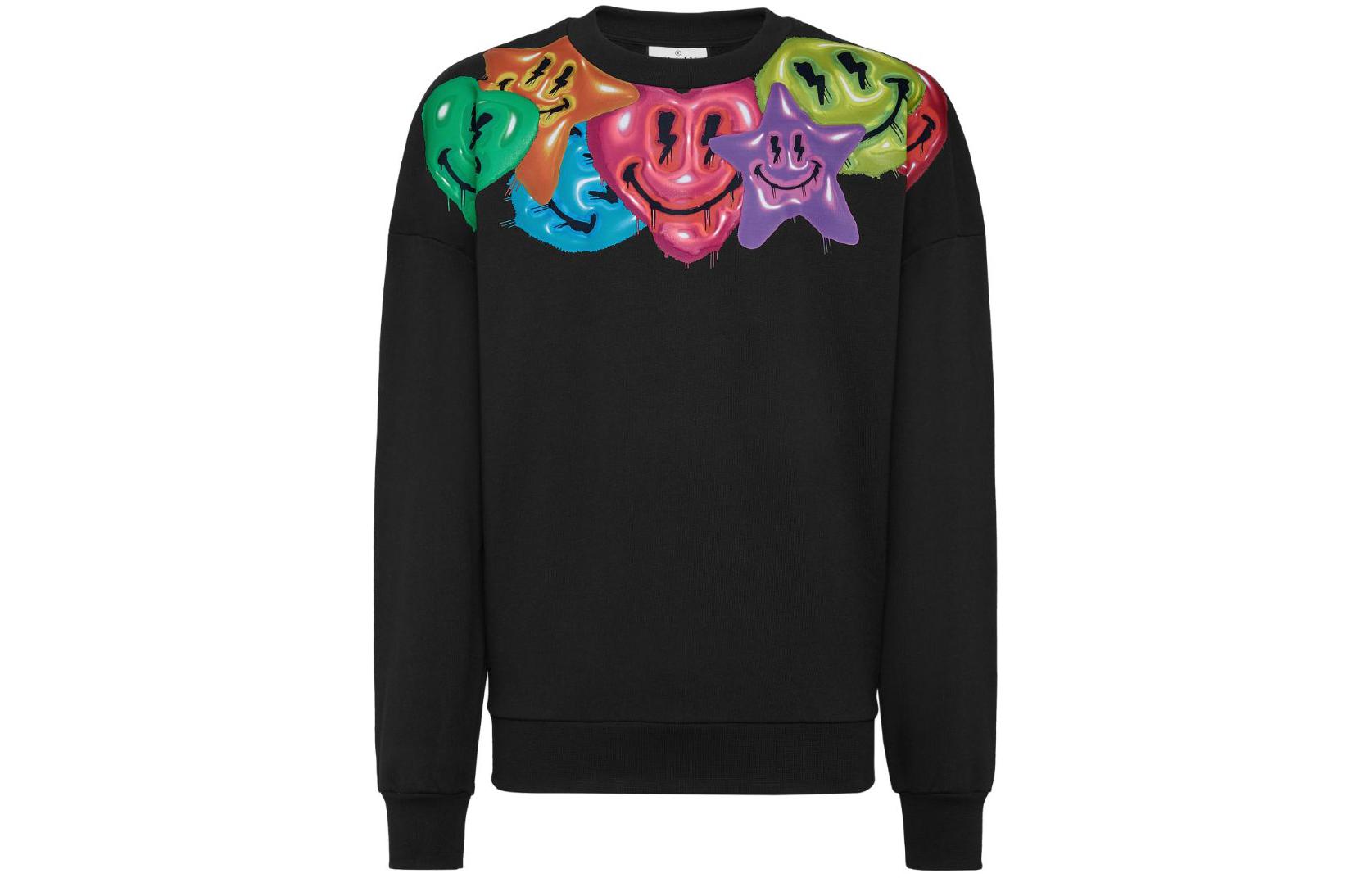 PHILIPP PLEIN FW23 Smiley Face Print Black Oversized Sweatshirt SADC-MJO1131-PJO002N-02