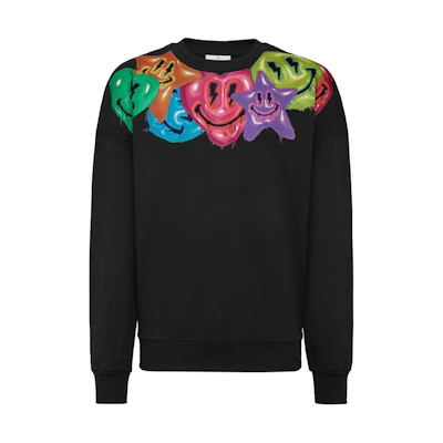 PHILIPP PLEIN FW23 Smiley Face Print Black Oversized Sweatshirt SADC-MJO1131-PJO002N-02