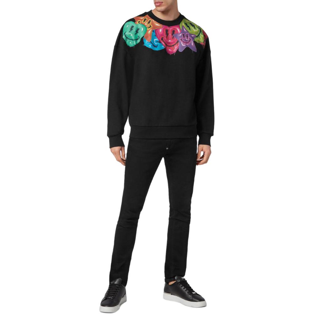 Lookbook PHILIPP PLEIN FW23 微笑圖案黑色寬鬆版型長袖上衣 SADC-MJO1131-PJO002N-02