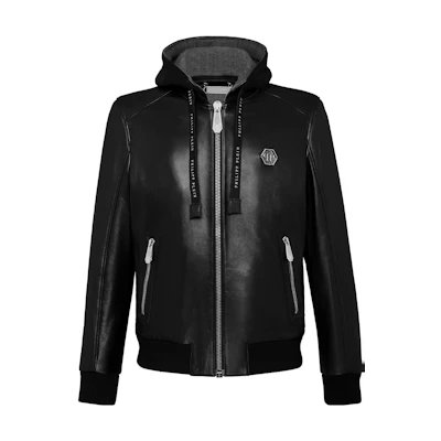 PHILIPP PLEIN FW23 Solid Color Slim Fit Hooded Jacket Black F20C-MLB1185-PLE010N-02