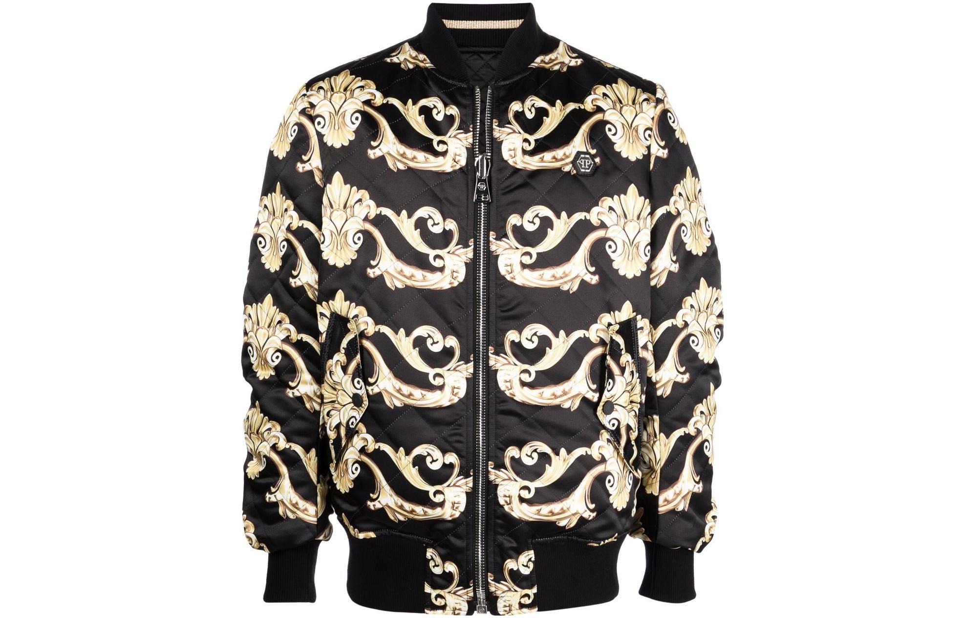 PHILIPP PLEIN Gothic Graphic Print Zip-Up Jacket Black PABC-MRB1925-PTE003N-02