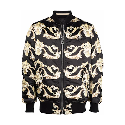 PHILIPP PLEIN Gothic Graphic Print Zip-Up Jacket Black PABC-MRB1925-PTE003N-02