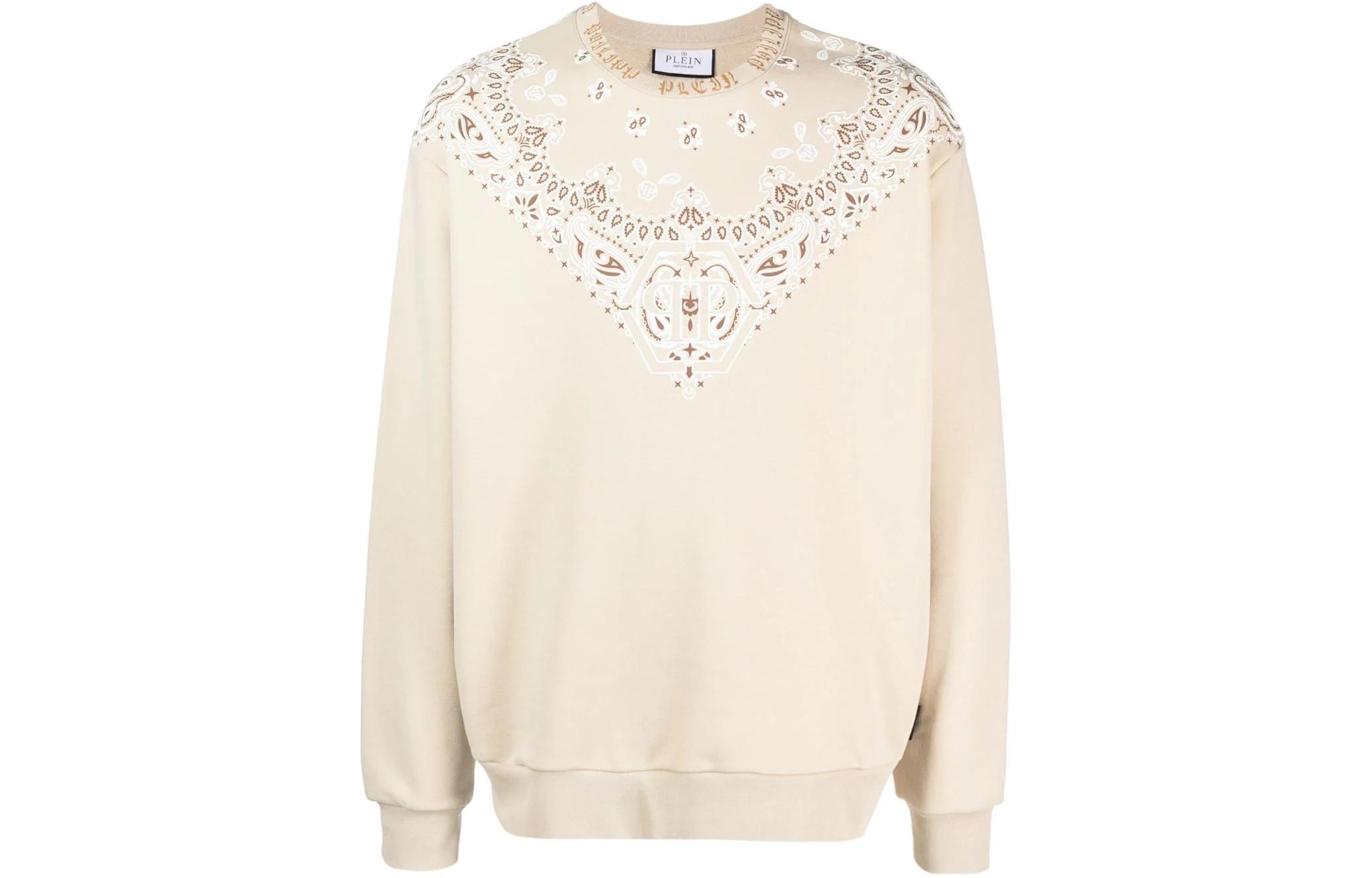 PHILIPP PLEIN Graphic Print Crewneck Long Sleeve Sweatshirt Men Off-White FACC-MJO1059-PJO002N-06