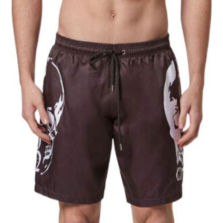 Shop フィリッププレイン メンズ グラフィックプリント レースアップ ブラウン カジュアルショーツ FABC-MMT0335-PTE003N-02