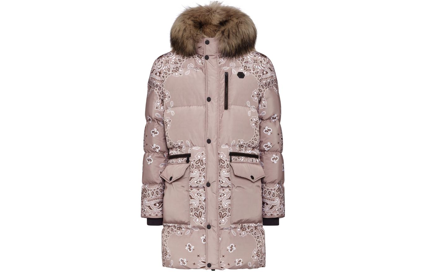 PHILIPP PLEIN Graphic Print Zip-Up Long Jacket for Men in Light Brown FACC-MRA0480-PCO029F-06