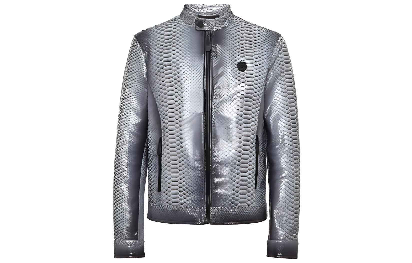 PHILIPP PLEIN Gray Snakeskin Zip-Up Jacket SACC-MLB1612-PLE029P-70