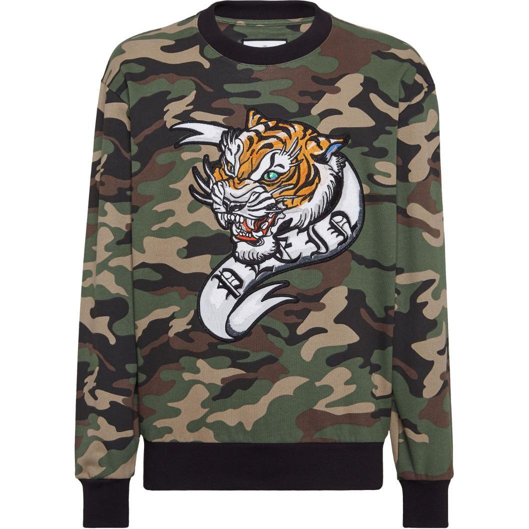 PHILIPP PLEIN Green Camouflage Embroidered Crewneck Sweatshirt FADC-MJO1187-PJO002N-GREEN