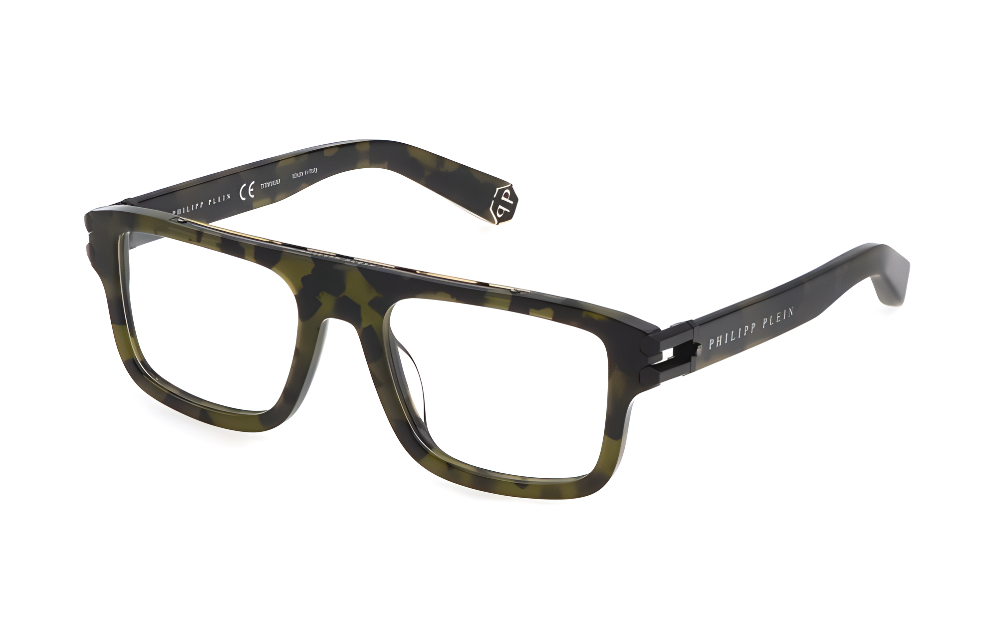 PHILIPP PLEIN Green Square Optical Frame Glasses for Men with Logo Temples VPP021M092I