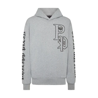 PHILIPP PLEIN Grey Hoodie with Letter Logo Print UADC-MJB3567-PJY002N-Grey