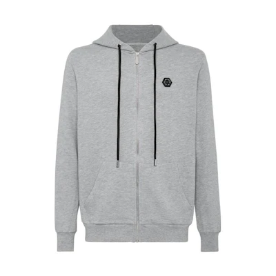 PHILIPP PLEIN Grey Logo Solid Hoodie Jacket PAAC-MJB2669-PJO002N-10