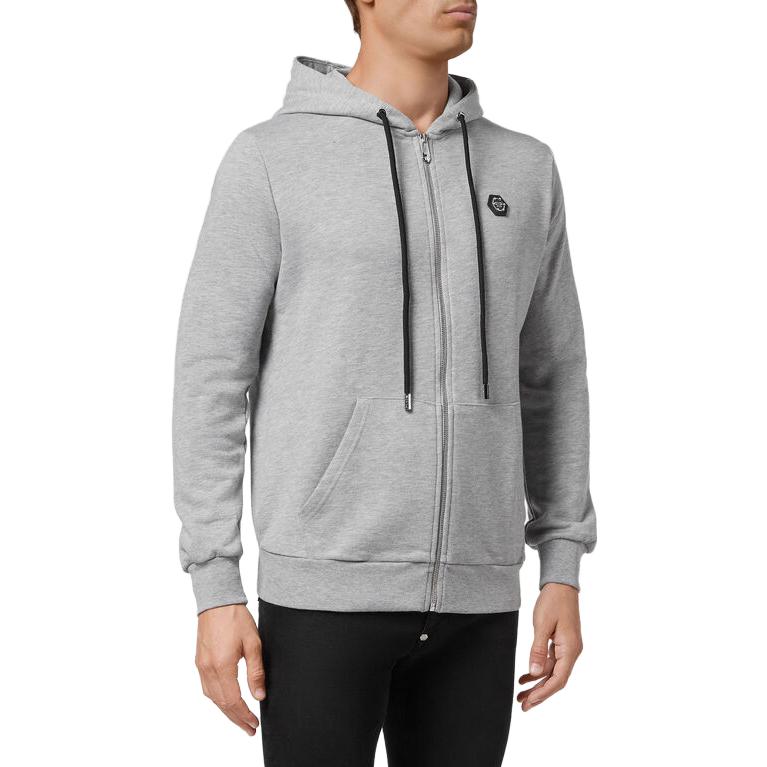 Shop 필립 플레인 그레이 로고 솔리드 후디 자켓 PAAC-MJB2669-PJO002N-10
