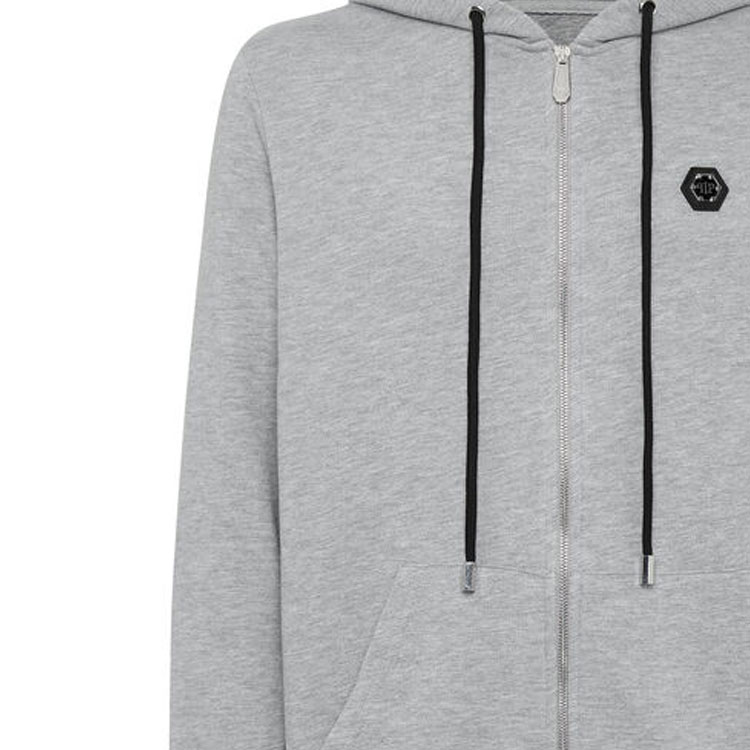 Sizing 필립 플레인 그레이 로고 솔리드 후디 자켓 PAAC-MJB2669-PJO002N-10