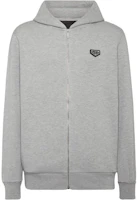 PHILIPP PLEIN Grey Zip-Up Hoodie with Solid Logo Patch Design UADC-MJB3569-PTE003N-Grey PHILIPP PLEIN Grey Zip-Up Hoodie with Solid Logo Patch Design UADC-MJB3569-PTE003N-Grey