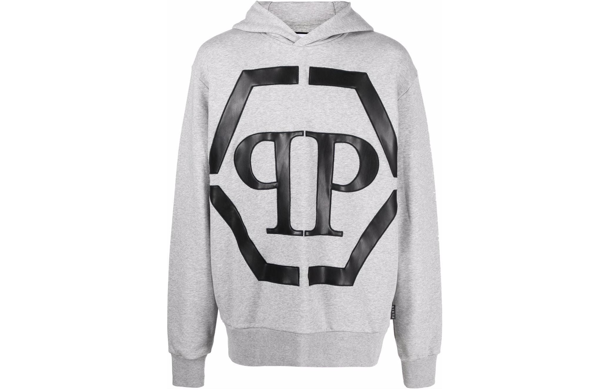 PHILIPP PLEIN Hexagon Logo Print Oversized Hoodie Unisex Gray PABC-UJB0071-PJO002N-10