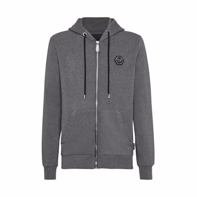PHILIPP PLEIN Institutional Graphic Print Hoodie Zip Jacket Men’s Gray A20C-MJB2156-PJO002N-10
