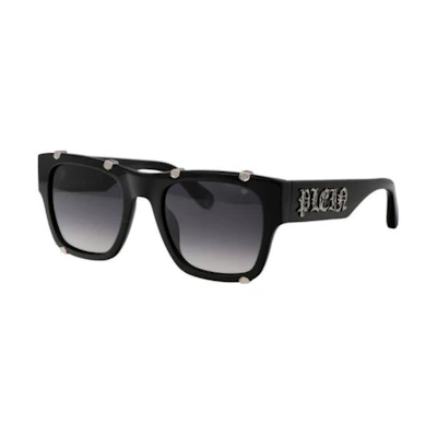 PHILIPP PLEIN Irregular Shape Black Sunglasses with Side Logo for Men. SPP042W0700
